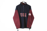 Vintage USA Fleece Half Zip Large big logo blue red we love USA retro style 90s sport sweater