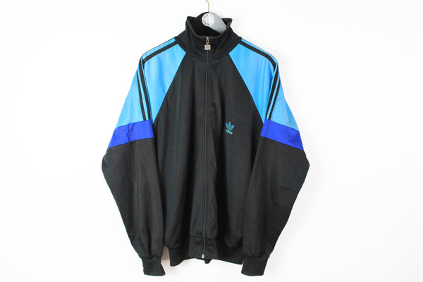 Vintage Adidas Track Jacket Large / XLarge black blue 90s sport style windbreaker