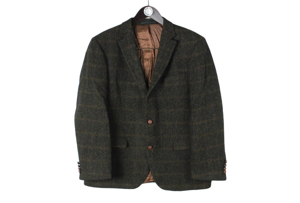 Harris Tweed Blazer Large  / XLarge size men's classic formal wear 2 buttons England London style casual event green wool jacket wear Carl Gross