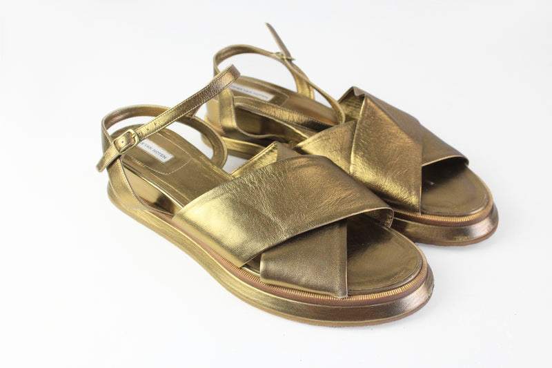Dries Van Noten Shoes golden leather authentic streetwear sandals