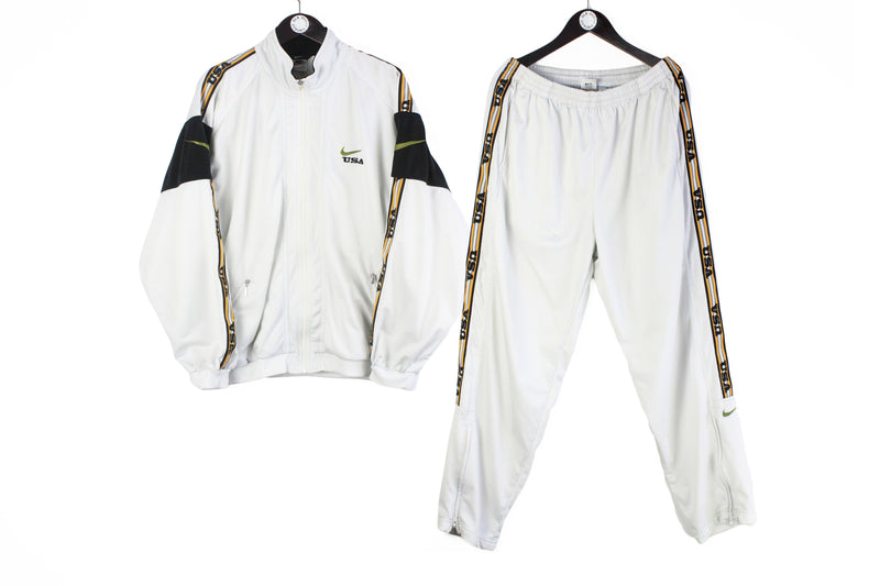 Vintage Nike Tracksuit XXLarge white USA style 90s retro authentic big logo jacket and sport pants