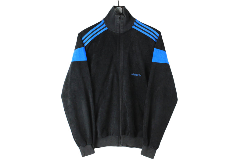 Vintage Adidas Tracksuit Medium black blue 80s retro style made in France soft fabric track jacket and pants sport suit