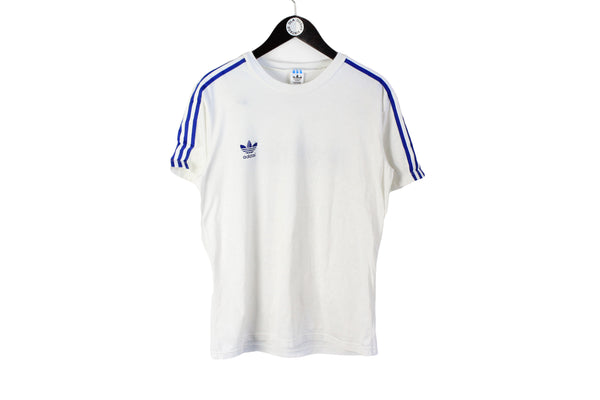 Vintage Adidas T-Shirt Large sport style classic 3 blue stripes white tee basic Germany wear 80s made in Greece