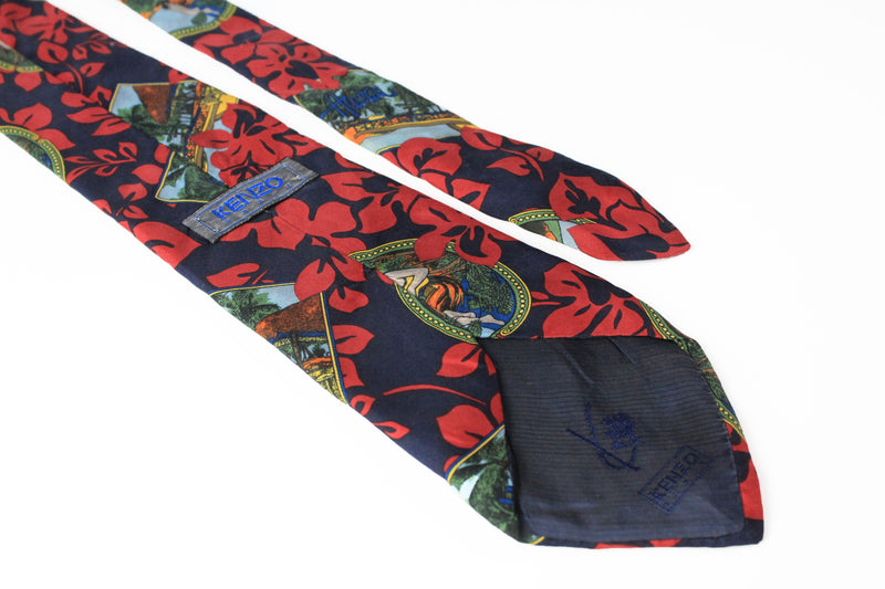 Vintage Kenzo Tie abstract pattern landscape 90s silk