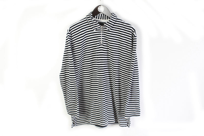 Vintage Christian Dior Sweatshirt 1/4 Zip Small stripped pattern 90s white black retro style 