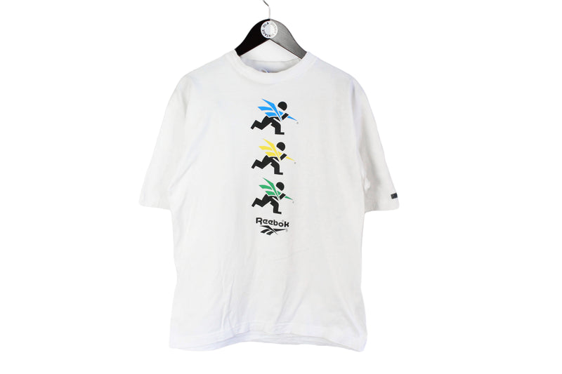 Vintage Reebok T-Shirt Large big logo Athletic Olympic Games 90's cotton white retro style sport tee