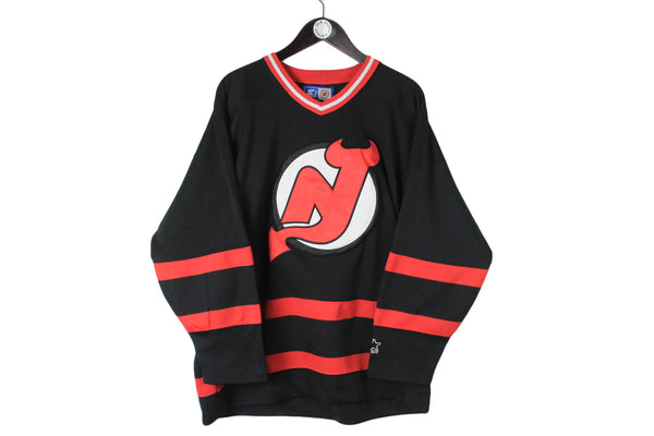Vintage New Jersey Devils Sweatshirt Large size men's starter USA team sport merch pullover big logo retro rare long sleeve ice hockey authentic 90's 80's athletic clothing NHL