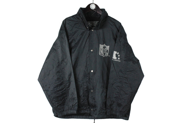Vintage Raiders Jacket Large size men's retro NFL merch clothing basic black windbreaker USA team sport authentic athletic American Football 90's 80's clothing
