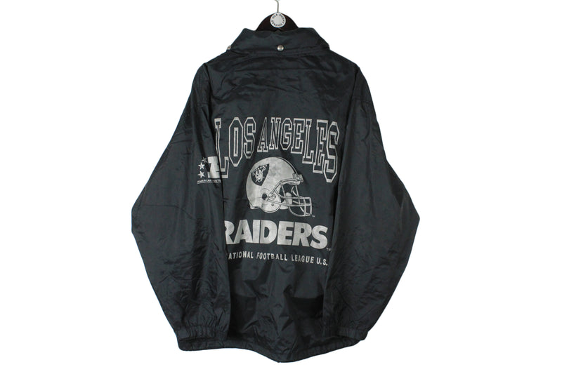 Vintage Raiders Los Angeles Jacket Large size men's retro NFL merch clothing basic black windbreaker USA team sport authentic athletic American Football 90's 80's clothing
