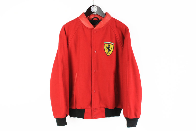 Vintage Ferrari Jacket Small 1996 wool leather made in England Michael Schumacher 90s sport style bomber snap buttons Formula 1 F1 