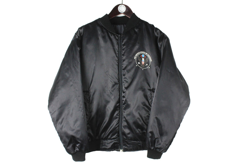 Vintage United States of America Jacket Medium size full zip black bomber big logo embroidery clothing USA windbreaker 90's streetwear old school