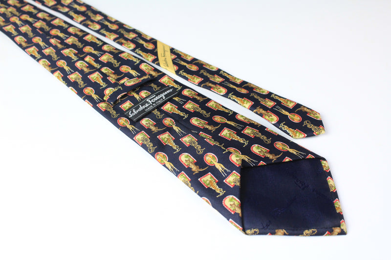 Vintage Salvatore Ferragamo Tie tiger kangaroo giraffe animal pattern rare silk luxury tie