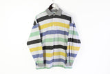 Vintage United Colors of Benetton Rugby Shirt Small collared polo t-shirt long sleeve 90s striped pattern