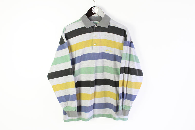 Vintage United Colors of Benetton Rugby Shirt Small collared polo t-shirt long sleeve 90s striped pattern