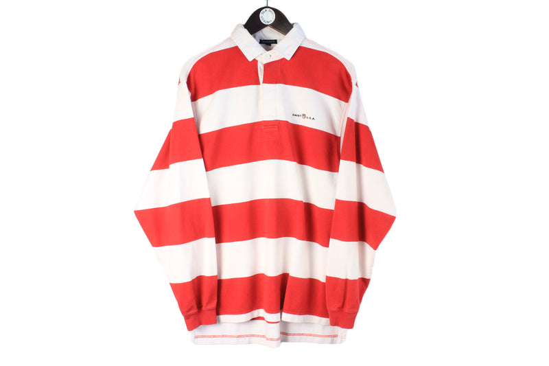 Vintage Gant Rugby Shirt Large red white small logo collared 90s retro sport casual jumper
