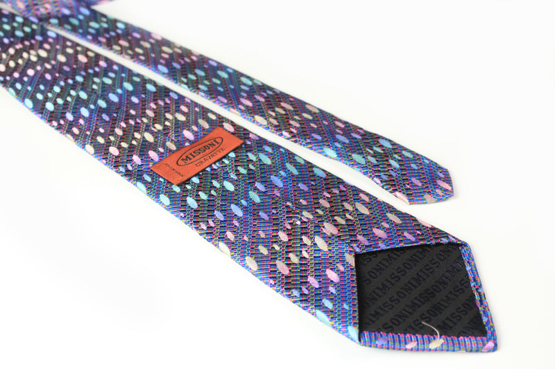 Vintage Missoni Tie blue abstract pattern multicolor rainbow 90s tie