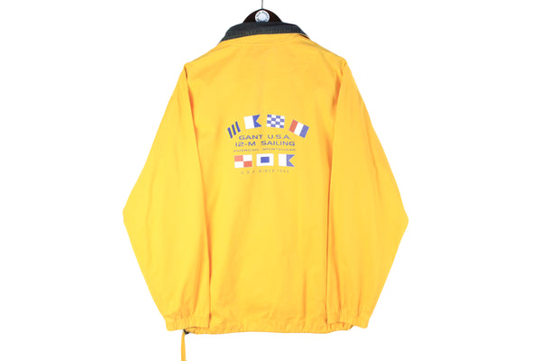 Vintage Gant Anorak Jacket Large cotton yellow 90s retro USA 12-M Sailing heavy oversized sport sweatshirt