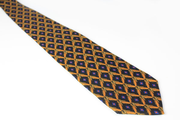 Vintage Yves Saint Laurent Tie gold blue rombe 90s silk classic style