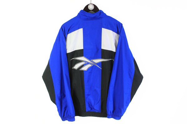 Vintage Reebok Track Jacket Large big logo 90s blue black retro style windbreaker