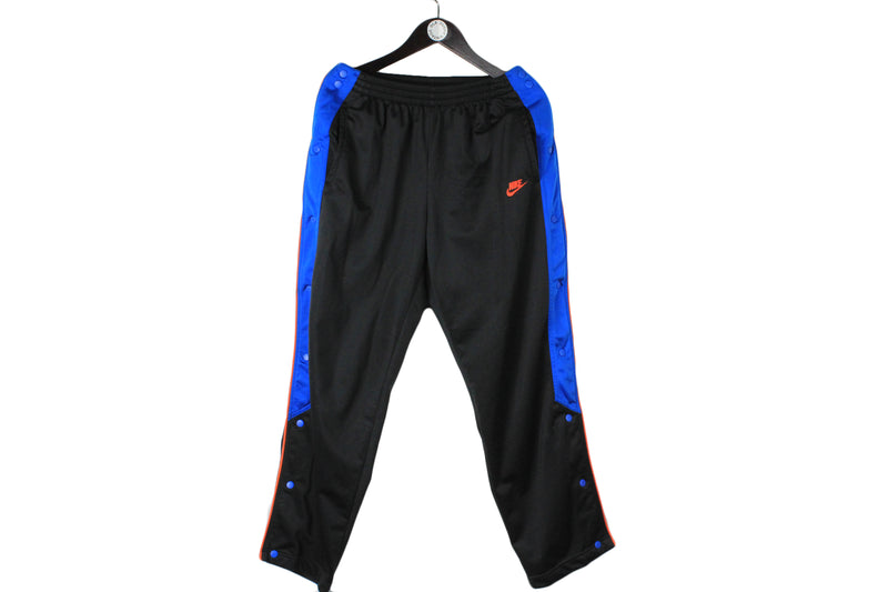 Vintage Nike Track Pants Large size men's black multicolor swoosh logo USA style retro wear sport authentic athletic clothing training running suit