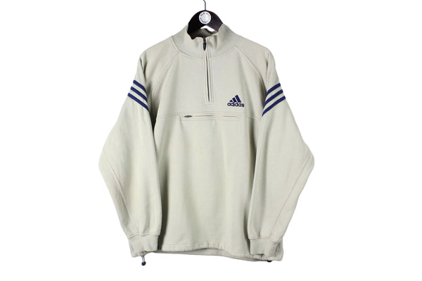 Vintage Adidas Sweatshirt Medium size men's 1/4 zip sport pullover authentic athletic clothing front logo training retro rare outfit 90's 80's style cotton long sleeve