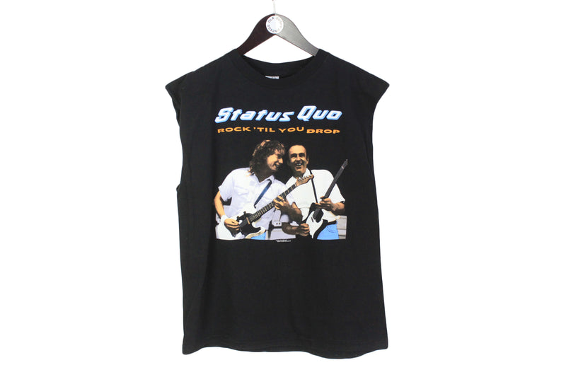 Vintage Status Quo "Rock 'Til You Drop" 1991 Tour Top Large Brockum 90s rare pop music sleeveless t-shirt