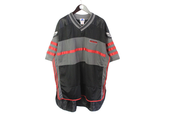 Vintage Adidas Jersey T-Shirt XXLarge black gray big logo 90's mesh tee