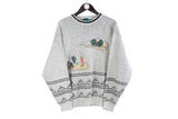 Vintage Canda Sweater Medium gray golf 90s pullover jumper retro classic embroidery human logo