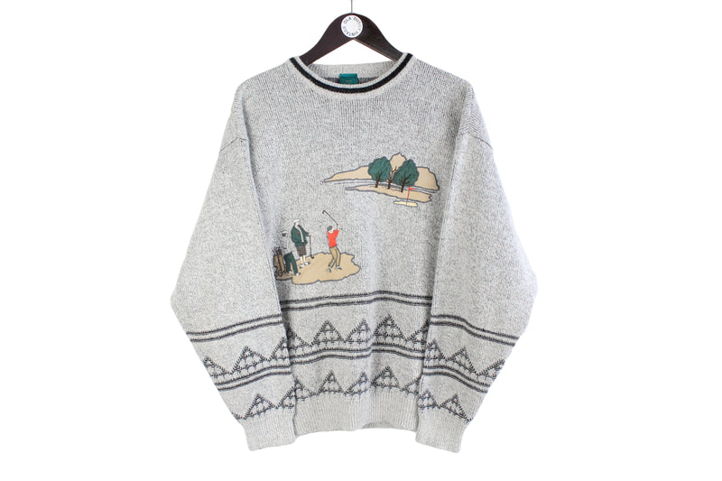 Vintage Canda Sweater Medium gray golf 90s pullover jumper retro classic embroidery human logo