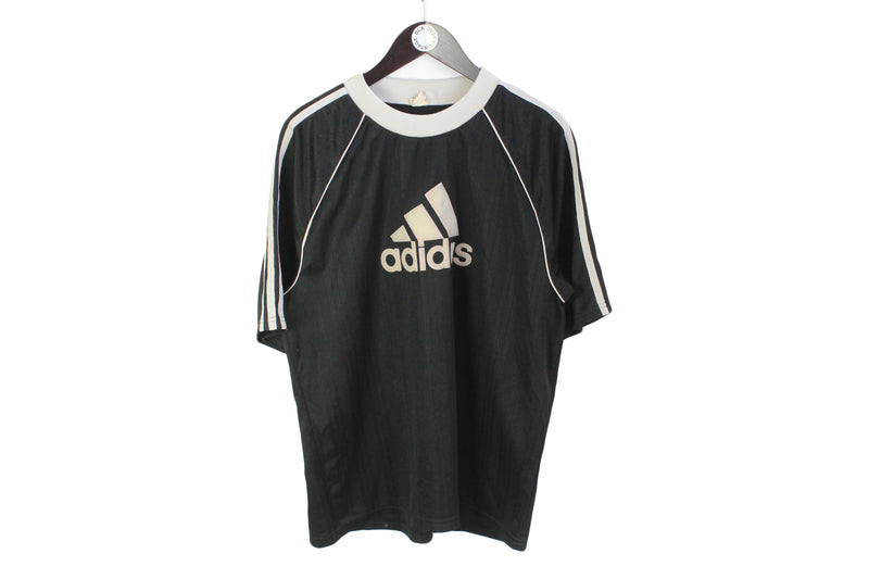 Vintage Adidas T-Shirt Medium black big logo 90's polyester tee