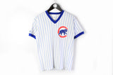 Vintage Chicago Cubs #18 Soto T-Shirt Small Majestic striped pattern big logo 90s classic style MLB baseball v-neck top jersey