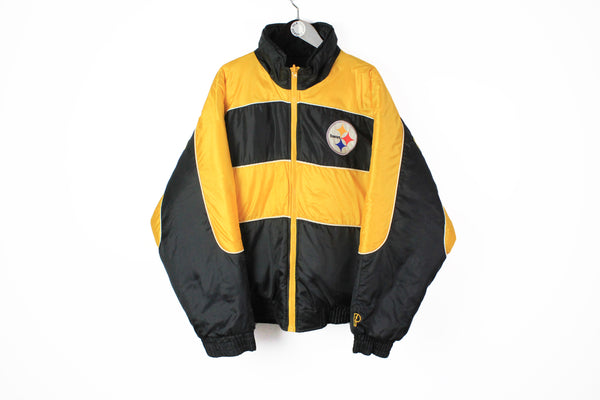 Vintage Steelers Pro Player Jacket Double Sided XXLarge big logo yellow black 90s NFL football Steelers Pittsburgh puffer
