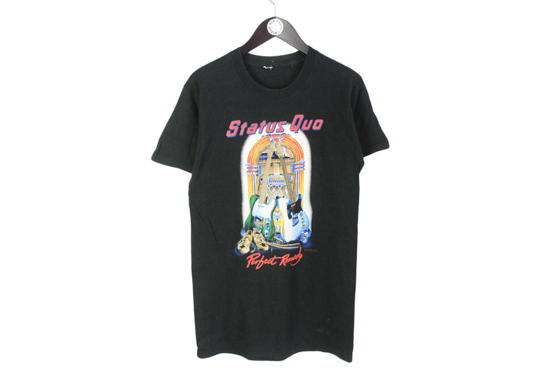 Vintage Status Quo Perfect Remedy Tour 1989 Dress T-Shirt Women's Small / Medium black long tee 80s pop music retro top