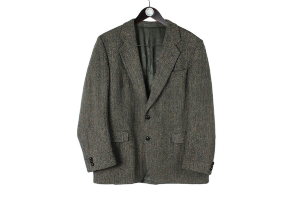Vintage Harris Tweed Blazer Large / XLarge size men's made in the UK classic basic formal event wear rare 90's 80's style wool jacket two buttons outfit retro casual