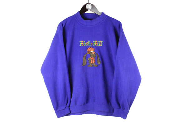Vintage Fleece Sweatshirt Medium purple blue rick n bill 90s retro cartoon sweater ski sport jumper