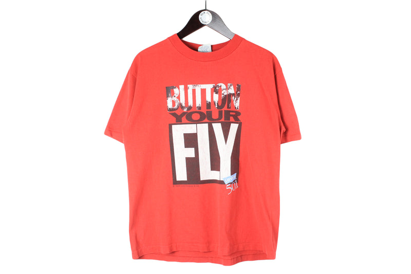 Vintage Levi's T-Shirt Small / Medium red big logo Button Your Fly 501 retro classic USA shirt 90s