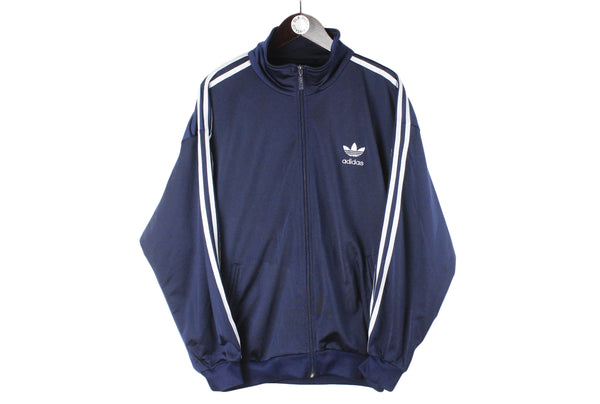 Vintage Adidas Track Jacket Medium navy blue small logo 90s retro sport classic 3 stripes windbreaker