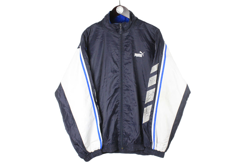 Vintage Puma Track Jacket Large navy blue 90s retro sport style windbreaker classic jumper