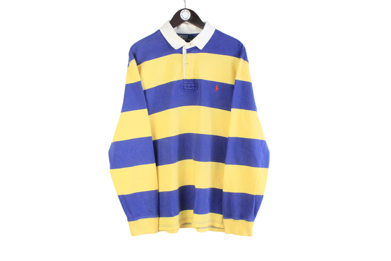 Vintage Polo by Ralph Lauren Rugby Shirt XXLarge blue yellow striped pattern Ukraine colors retro 90s authentic hip hop USA long sleeve sweatshirt 