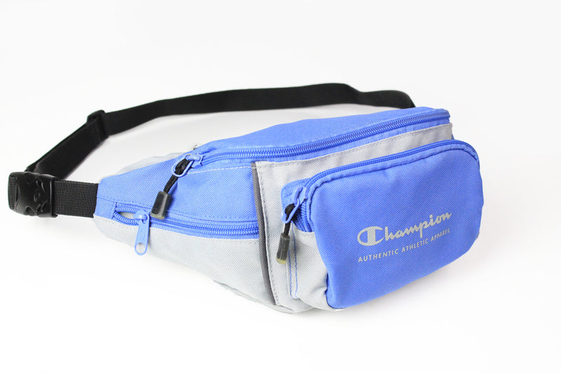 Vintage Champion Waist Bag blue gray big logo 90s retro style funny bag