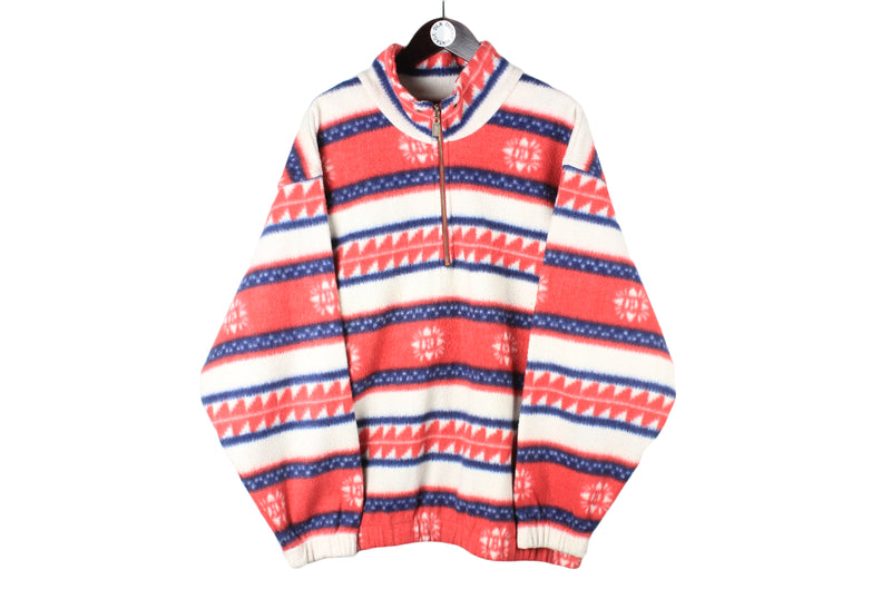 Vintage Fleece 1/4 Zip Medium / Large red white 90s retro sport style sweater ski jumper 