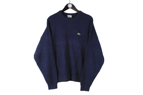 Vintage Lacoste Sweater Large size men's knitwear navy blue crewneck knitted jumper casual basic long sleeve rare retro classic outfit 90's 80's clothing