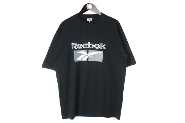 Vintage Reebok T-Shirt Large black big logo 90s retro oversize shirt