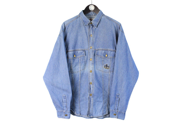 Vintage Trussardi Denim Shirt Large jean button up luxury shirt 90s