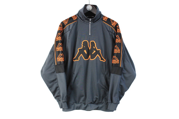 Vintage Kappa Sweatshirt 1/4 Zip Large big logo polyester 90s track jacket black orange