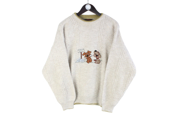 Vintage Sweater Women’s Medium cartoon dogs embroidery logo 90s oversize jumper 