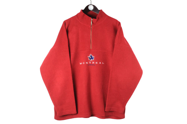 Vintage Montreal Canada Fleece 1/4 Zip XLarge red big logo sweater 90s retro sport style jumper