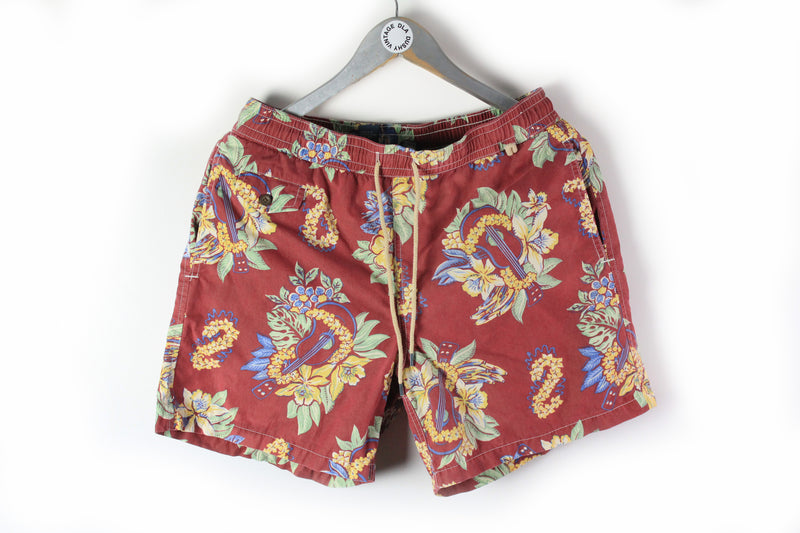 Vintage Ralph Lauren Shorts Medium red summer swimming shorts hawaii pattern 