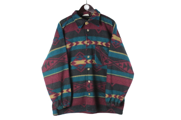 Vintage Fleece Shirt Large abstract pattern sweater 90s winter outdoor ski style cozy shirt