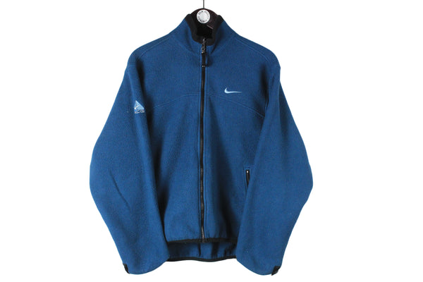 Vintage Nike ACG Fleece Medium size full zip blue jacket swoosh logo basic sport wear authentic athletic clothing winter warm long sleeve 90's 80's style outdoor extreme ski